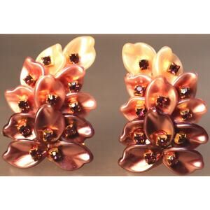 Vintage Leru Ombre Pink Purple Earrings Large Rhinestone Climbers